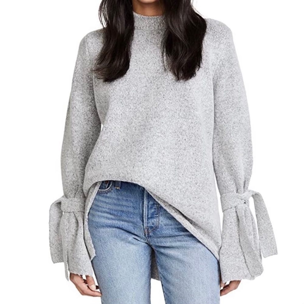JOHN + JENN Gray Sweater With Tie Sleeves